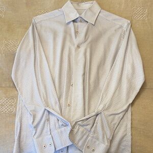 David Donahue Light Blue Patterned Dress Shirt